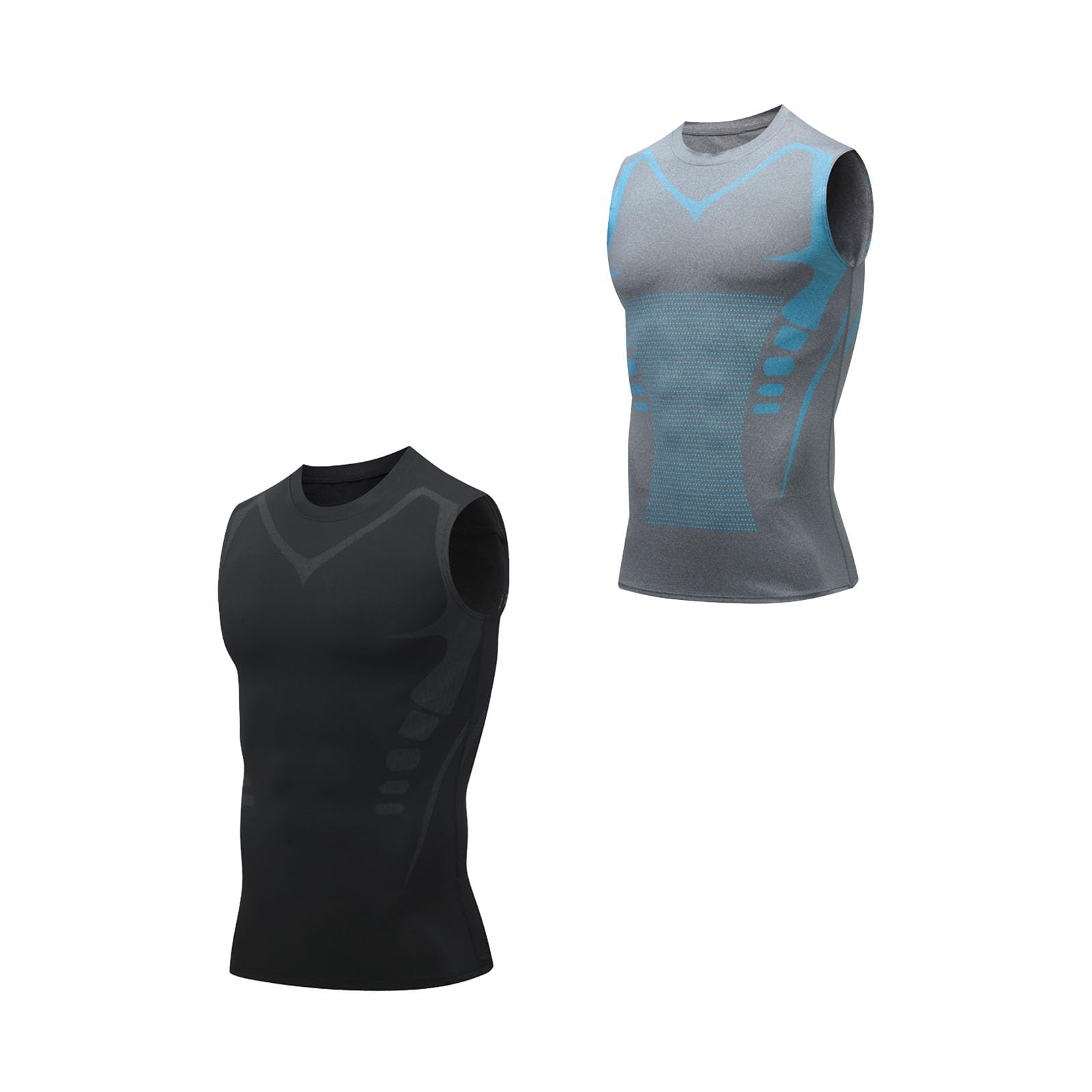 Far-Infrared Tourmaline Magnetic Mens Undershirt, Compression Shirt Men, Warm and Slimming Vest (2Pcs-D,L)