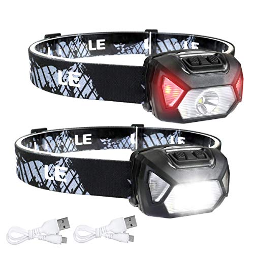 LE Stirnlampe LED Wiederaufladbar, 2000 Lux Superhell Kopflampe Stirnlampe mit Rotlicht und 6 Lichtmodi, IPX4 Wasserdicht Leicht Stirnleuchte, Ideal für Wandern, Camping, Joggen [inkl. USB Kabel]