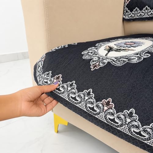 Image of Homerz Premium 'Maharaja Paradise Series' Sofa Cover | Net Fabric Sofa Cover | Washable, Anti-Dust Backed & Wrinkle Resistant Cover (Regal Flower, 1 Seater, Seat Cover with Backrest)