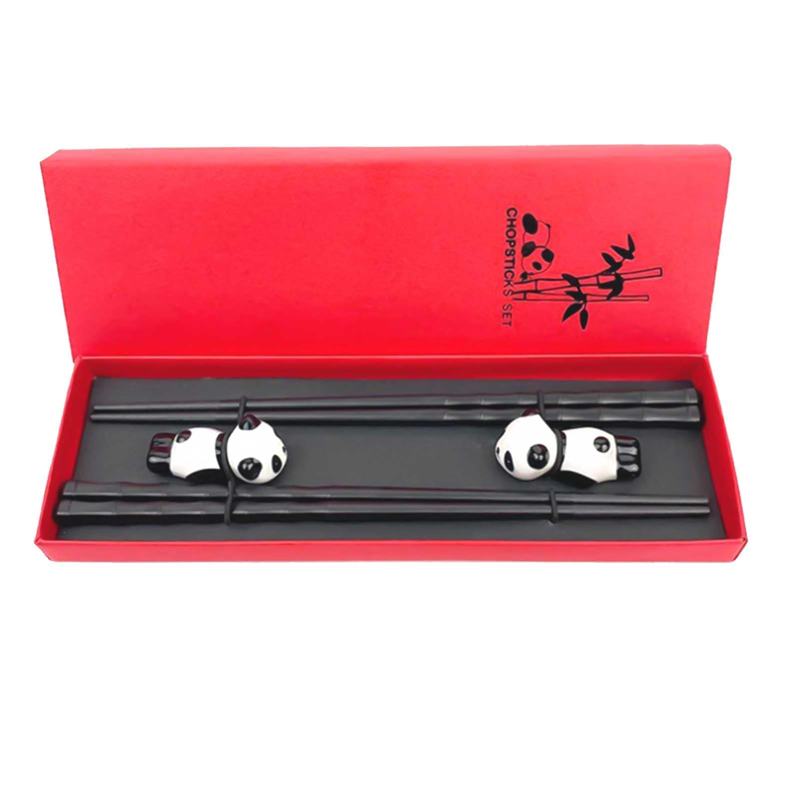 PENCHUAN Set di bacchette per sushi con gatto, 2 paia con ceramica, bacchette in legno, riutilizzabili, in confezione regalo, sostenibile, giapponese, cinese, coreano, taiwanese