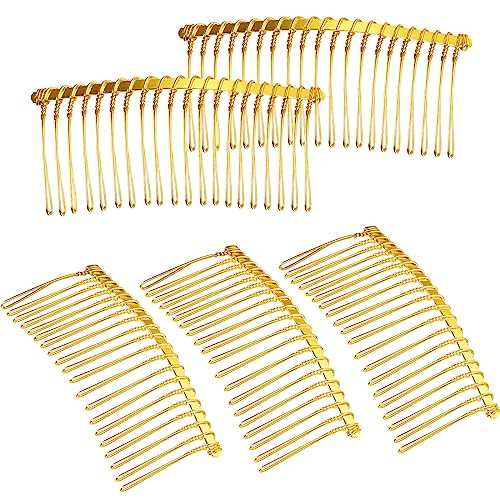 Hicarer 5 Pcs Gold Metal Wire Hair Combs, 20 Teeth Wire Twist Bridal Wedding Veil Combs