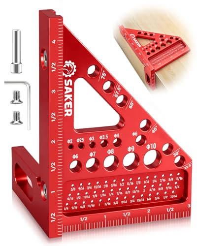 Saker 3D Multi-Angle Measuring Square Ruler Aluminum Alloy Carpenter Square 0-90 Precision Hole Scribing Ruler with Angle Pin for Woodworking Engineering and Construction Projects