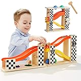 TOP BRIGHT Toddler Wooden Toys for 1 2 Year Old Boy Gifts Car Ramp Racer, Hammer Ball Pound and roll Tower Toy for 18 Month and up