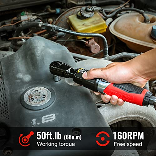 Workpro Air Ratchet Wrench, 3/8-Inch Pneumatic Ratchet Wrench, 50Ft.lb Max Torque Output, 160Rpm, 360 Degree Adjustable Exhaust, Forward/Reverse Control, Good Gift For Men Dad Father #TOP5