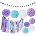 Mermaid Decorations Purple and Blue Tissue Paper Pom Poms Flowers Tissue Tassel Garland Polka Dot Paper Garland Kit for Baby Shower Party Sea Theme Birthday Decorations - 25Pcs