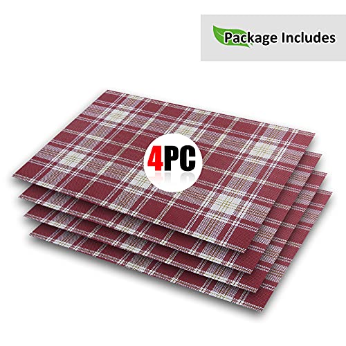 Bestjing Placemats for dining table set of 4, Woven Vinyl Placemats Table Mats, Washable &Wipe Clean, Non-Slip&Heat-Resistant, Ideal for Kitchen Table Decorations at holiday Party (Tartan Maroon, 4pc) - Thumbnail 3