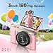 4K Digitalkamera 64MP Kinder Kamera: 16x Digitalzoom 180° Klappbar 3" IPS Bildschirm 32GB Karte für Vlog - Niedliches Rosa Geschenk für Kinder Jugendliche Anfänger und Erwachsene