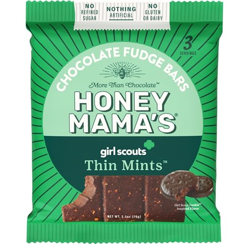 Honey Mamas Girl Scout Thin Mints Chocolate Fudge Bars NO Refined Sugar Gluten Free Dairy Free Soy Free NO Seed Oils Paleo 2.5 Ounce 3-Serving Bar