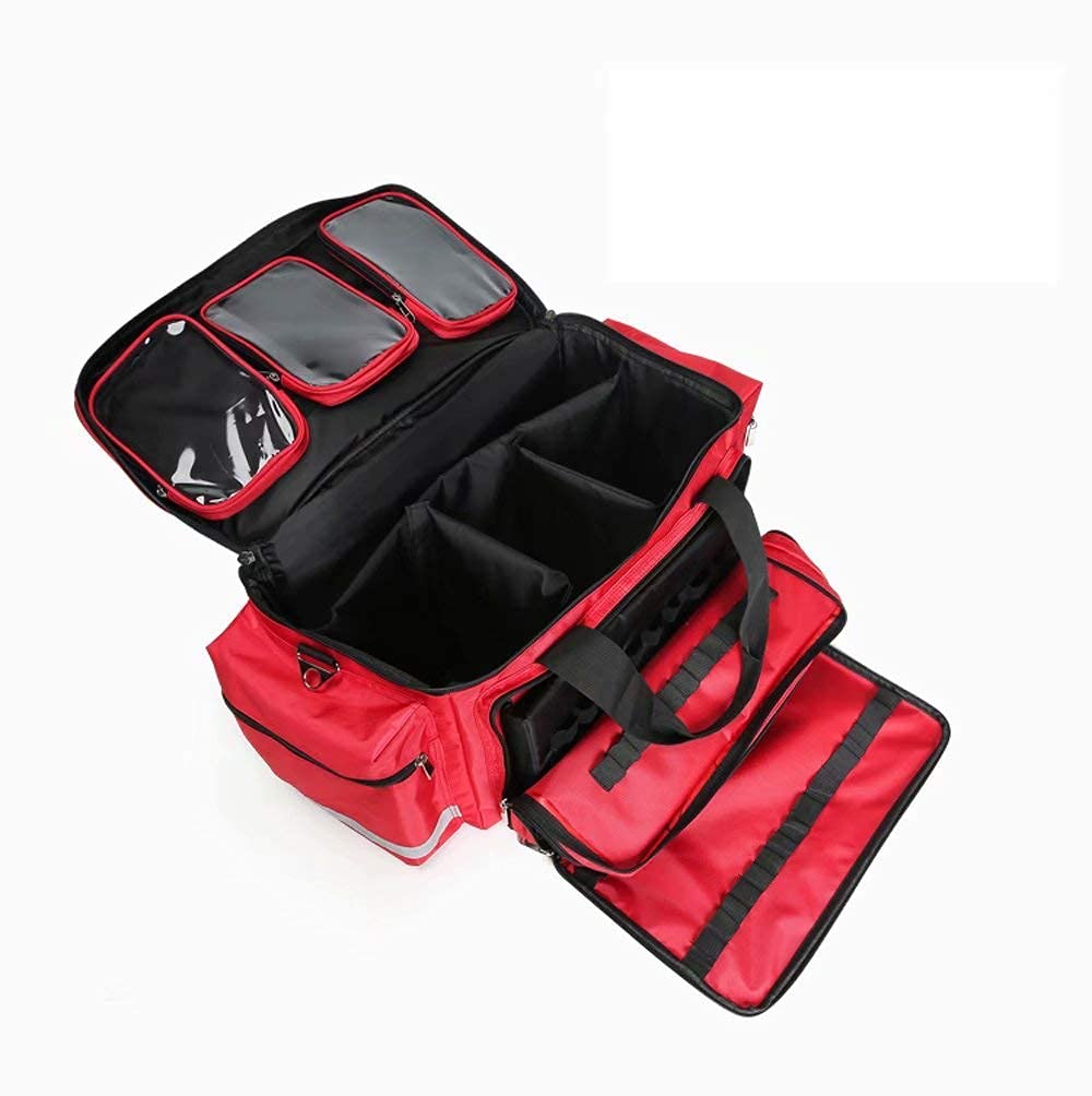 First Aid Kit Portable Waterproof Oxford Cloth First Aid Kit High Capacity Compact and Lightweight First Aid Bag with Shoulder Strap EMT Emergency Survival Kit (Only Empty Package) (czerwony)