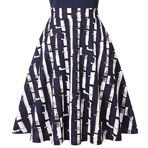 Ihot Womens Work Dresses Short Sleeve Fit And Flared Business Casual Professional Dresses With Pockets Knee Length Navy Bamboo Stripe Xx-Large #TOP3