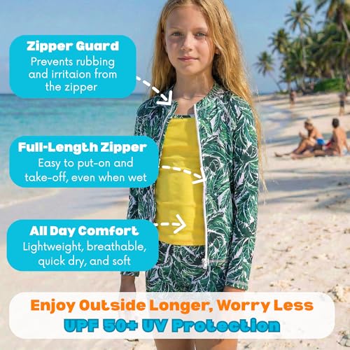 Image of SwimZip Girls' 3 Pc Swim Set w /Long Sleeve Rash Guard, Tankini & Shorts UPF 50+