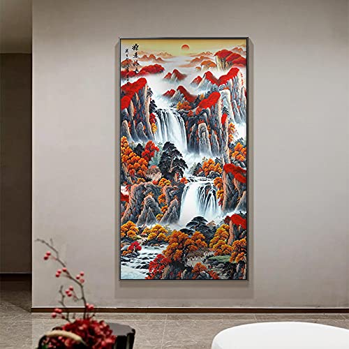 Cuadro abstracto de montaña china para decorar un salón moderno con arte oriental de 50x100cm