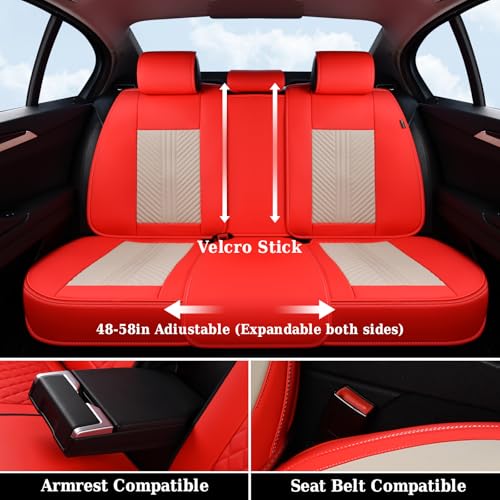 Image of Coverado Leather Car Seat Covers Full Set, 5 Seats Seat Covers for Cars, Waterproof Car Seat Cushions, Front and Rear Seat Protectors Universal Fit Most Vehicles (Red&Beige)