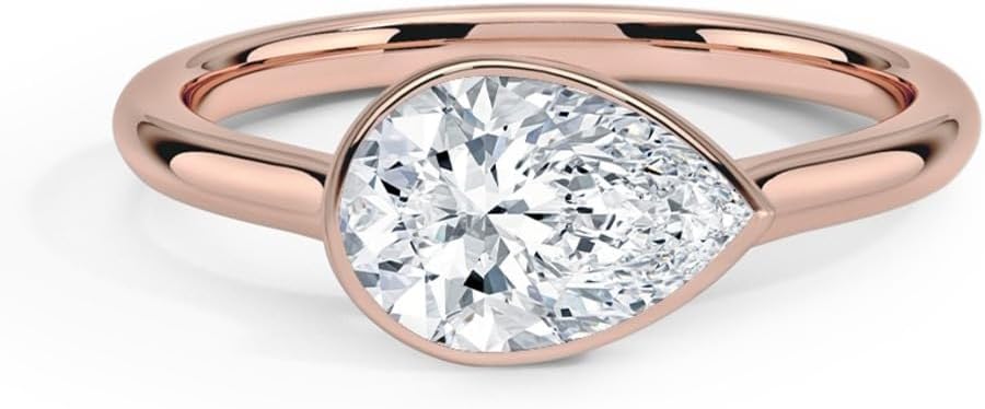 1 CT-4 CT Moissanite Bridal Set, Accents East-West Bezel Solitaire Engagement Ring in 10K/14K/18K Gold or 925 Silver