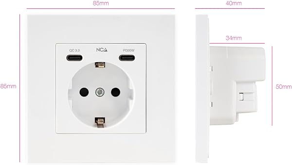 NANOCABLE 10.35.0012 - Base de Enchufe de Pared Tipo schuko con 2 USB-C PD - MAX. 3.4A, Blanco - 2