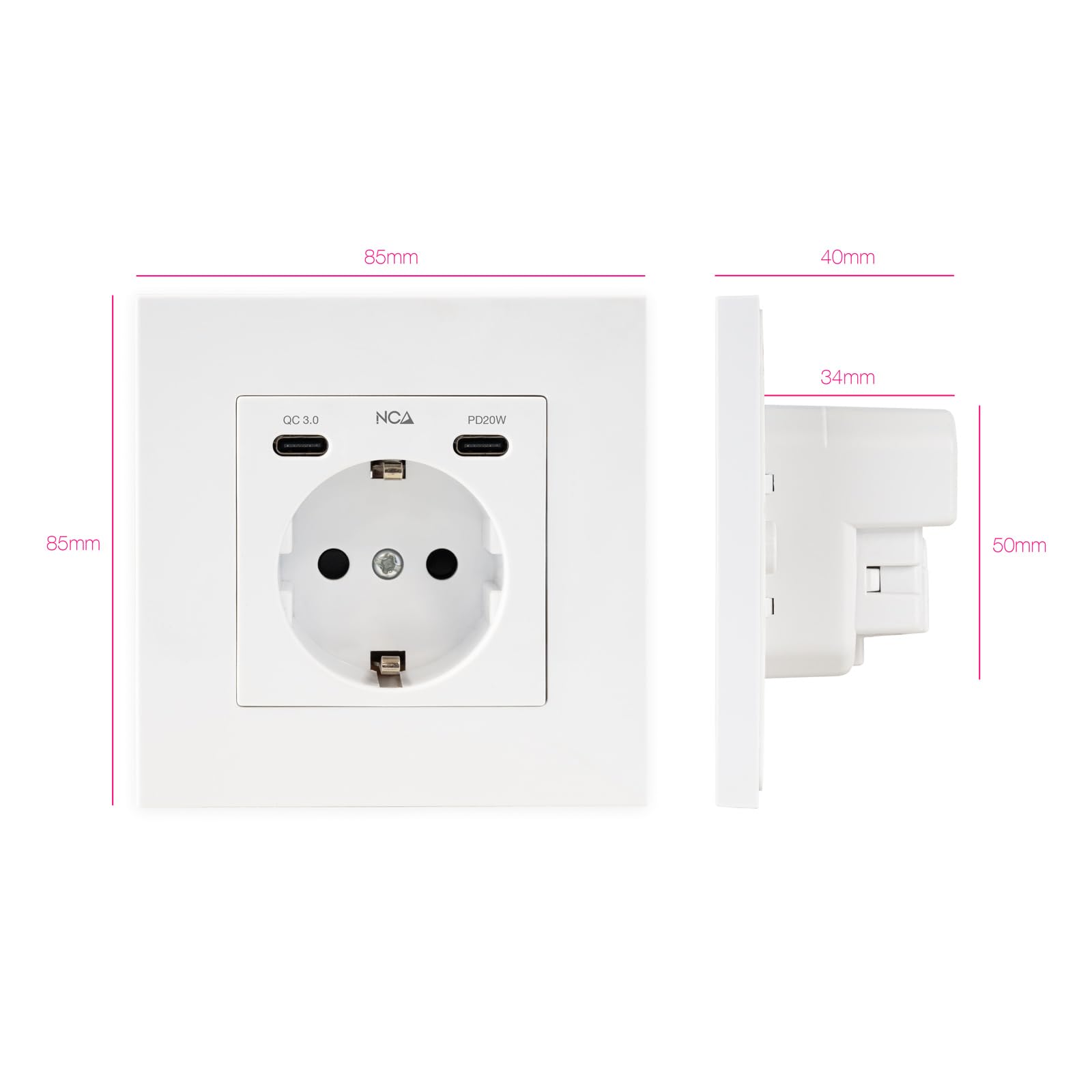 NANOCABLE 10.35.0012 - Base de Enchufe de Pared Tipo schuko con 2 USB-C PD - MAX. 3.4A, Blanco — view 2