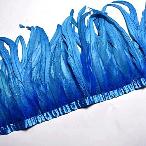 Zamihalaa 1Yards/Lot Party Feather Plumes Trimming Dress Crafts DIY Rooster Tail Feathers Fringe Ribbon Sewing Clothes Decoration 25-30cm - Lake Blue