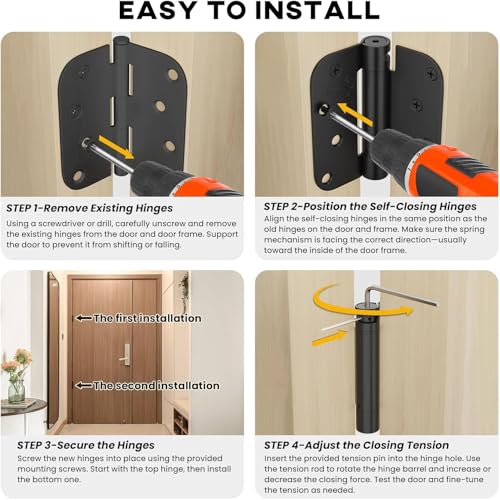 goldenwarm 24 Pack 4 Inch Self Closing Spring Hinge with 5/8" Radius Corners - Black Adjustable Door Hardware, Residential & Heavy-Duty by Goldenwarm - Image 6