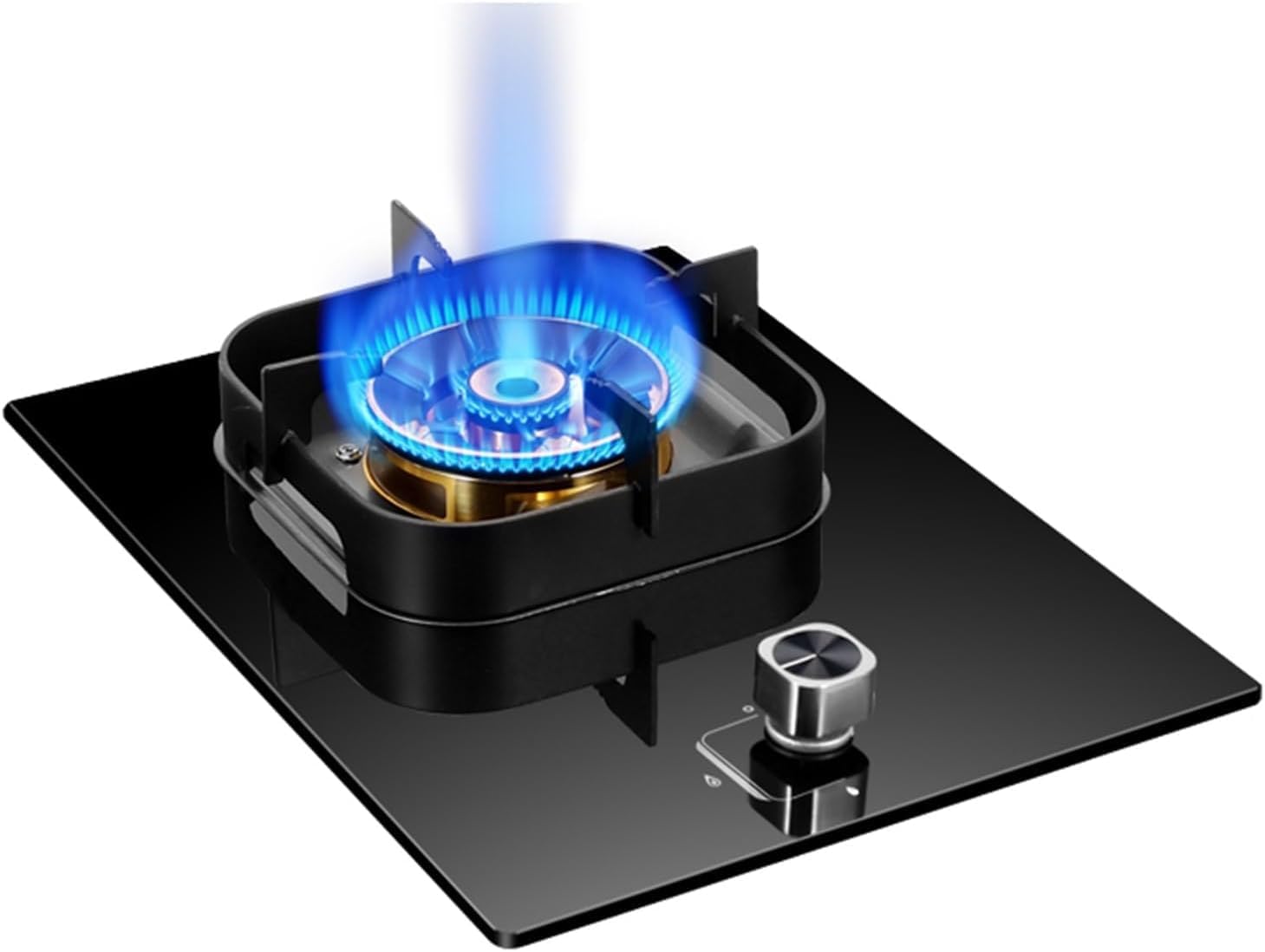 Gas Stove 1 Burners,Natural Gas-energy Direct Injection Fierce Fire,Black Glass Cast Iron Pot Holder, Home Kitchen with Flameout Protection(NG)