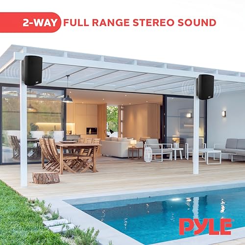 Image of Pyle Waterproof Wall Mount Speaker System - 5.25 Inch Active + Passive Pair Wireless Bluetooth Compatible Indoor /Outdoor Stereo Sound Set with AUX in PDWR52BTBK (Black) (Pack of 2)
