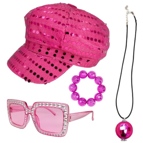 WAZAXHZQY Set 4 Abba Accessories Sequin Hat Abba Fancy Dress Costume