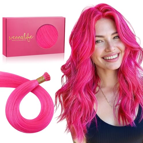 Wennalife WENNALIFE I Tip Hair Extensions 16 Inch Hot Pink Remy Itip Human Hair Extensions, 50g 100s Invisible Straight Fusion for Women sold by Wennalife - Amazon Seller - HK