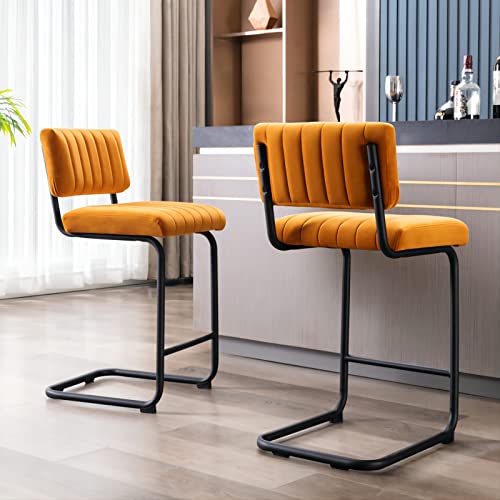 Onevog 24Inch Modern Barstools Velvet Backrest, Solid Metal Bar Stool Set Of 2, Counter Height Stool, Side Chairs For Kitchen Dining Party Bar Chairs (Orange) #TOP2
