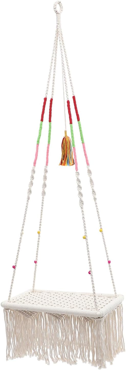 Ciieeo Hanging Cat Bed Hammock with Cotton Rope Swing Decorative Bohemian Style Kitten Nest Indoor Household Cat Accessory and Kittens