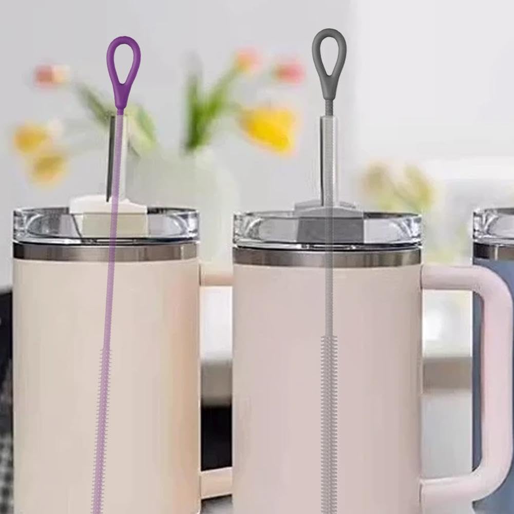 Cepillo limpiador de pajitas de silicona, paquete de 2 cepillos reutilizables extralargos para pajitas, 2025, herramienta de silicona suave extra larga, cepillo de limpieza con mango antideslizante