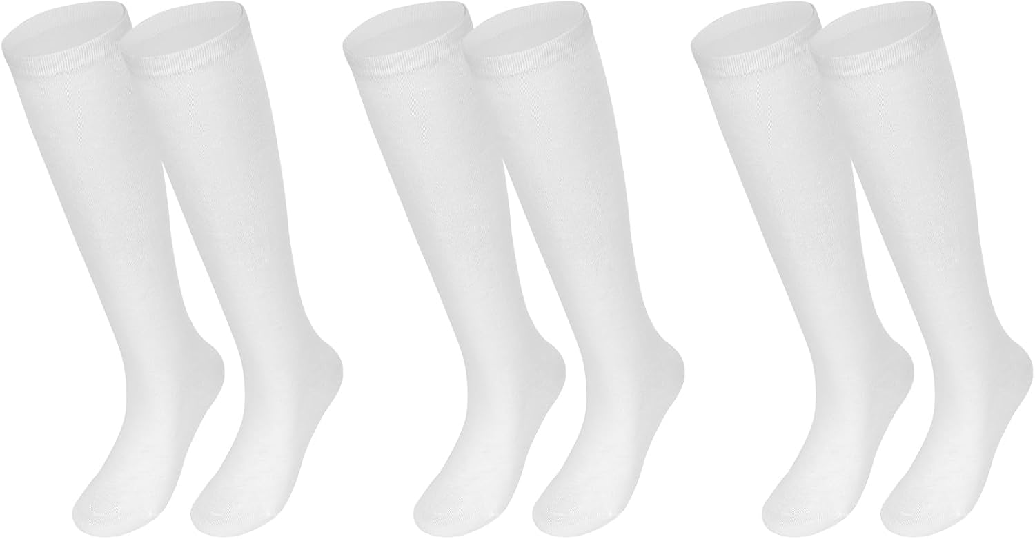 Kids School Socks Girls Knee High Socks Black White 3 Pairs