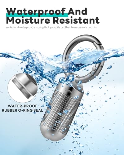 Image of TISUR Titanium Keychain Pill Holder Small Metal Pill Case | Portable Waterproof Pill Container,Travel Pill Bottle Box for Purse