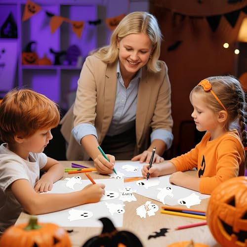 Image of Halloween Glitter Ghost Cutouts - 100Pcs Cute Ghost Glitter Paper Cut-Outs Halloween Paper Die Cut with Glue Points for Teacher Student DIY Craft Classroom Holiday Party Supplies Wall Decorations