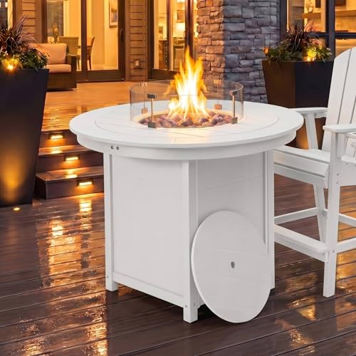 Costaelm 47" Modern Outdoor Patio Backyard Round Propane Counter Height Fire Pit Table, White