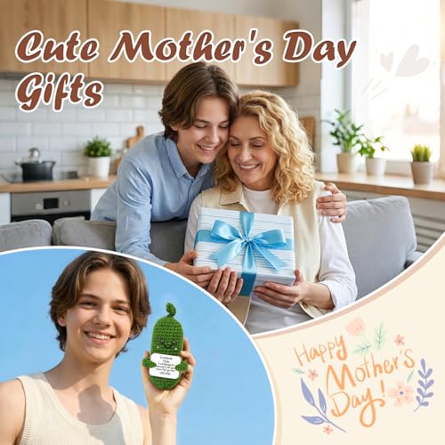 Image of Hoedia Emotional Pickle Small Mother's Day Easter Gifts for Women Men Her Him, Crochet Cucumber Cute Funny Inspirational Support Stuffers College Office Friend Birthday Basket Filler Decorations