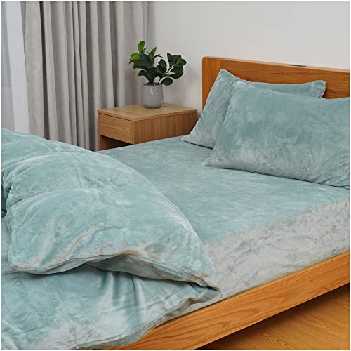 【暖かさ+2℃】あったか ボックスシーツ ワイドキング 冬 暖かいシーツ ベッドシーツ ふわふわ 防寒 静電気防止 マイクロファイバー マットレスカバー ベッドカバー マットレス・敷ふとん兼用(ワイドキング グリーン)