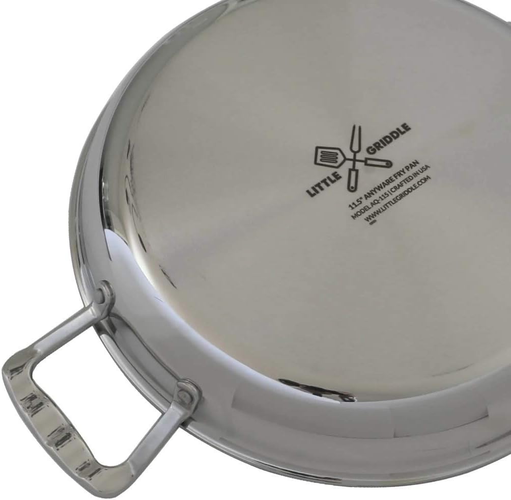 Little Griddle ANYWARE Lifetime Guaranteed 7-Ply USA Crafted Outdoor Indoor Fry Pan with Induction Ready Stainless Steel Cooking Surface, 5-Layer Aluminum Core and Two Helper Handles