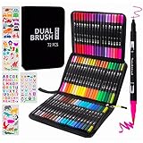 🎨【Rotuladores de Doble Punta, para varios usos】Estos rotuladores Brush y Fineliner de doble punta son esenciales para su próxima obra maestra. Use la punta del pincel de 1 a 2 mm para colorear, sombrear y difuminar, y la punta fina de 0,4 mm para detalles más pequeños.