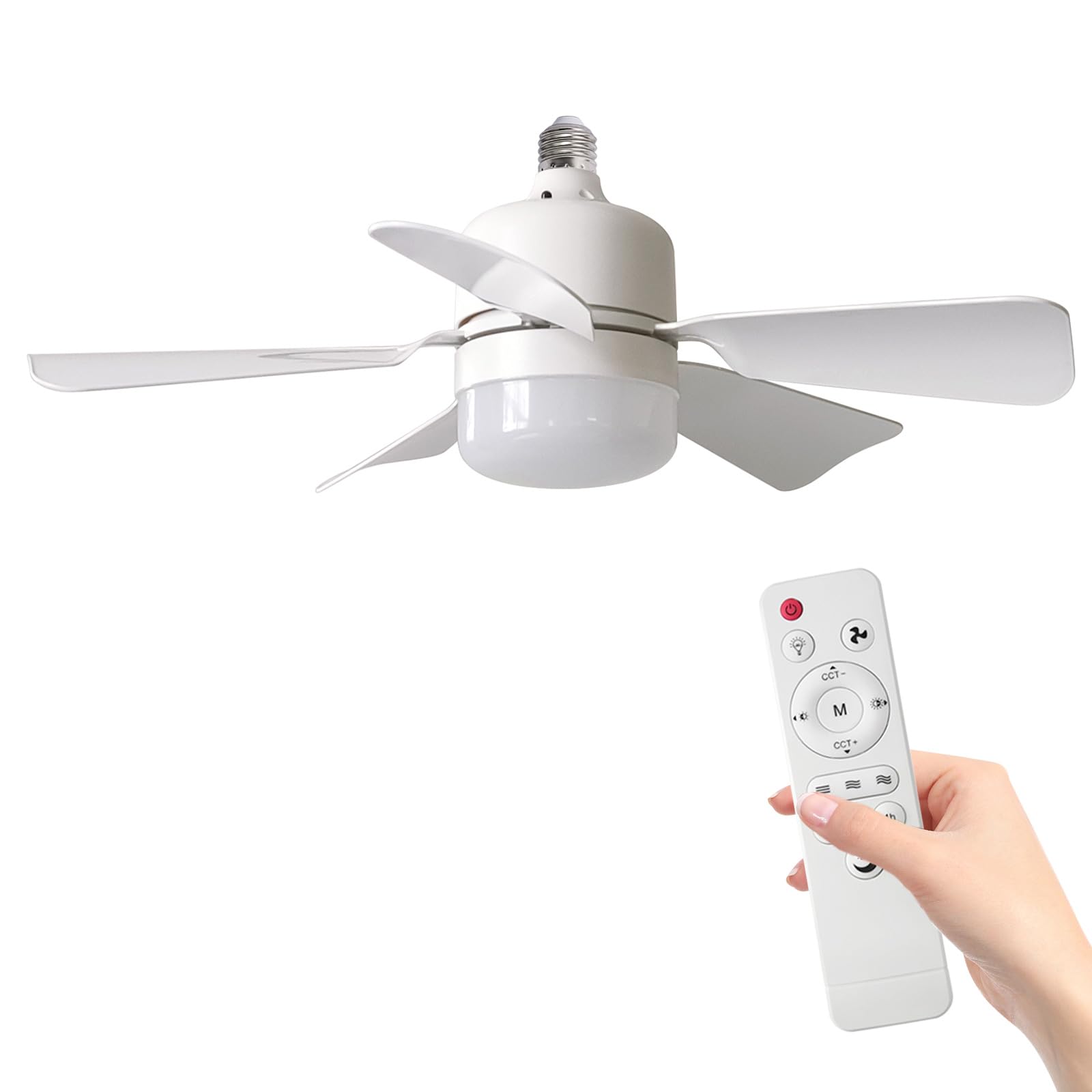 PEAMOO Ceiling Fans with Lights and Remote Control, E27/B22 40W Small Ceiling Fans Lights with Timer, 3 Speeds 3 Color, Fan Light Ceiling for Bedroom, Living Room, Kitchen (E27+B22/White/C)