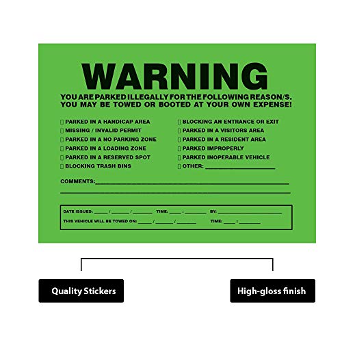 You Are Illegally Parked Towing Stickers - 10 Green Violation - No Parking Violation Stickers. #TOP2