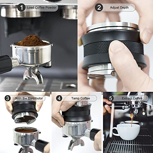 Seeblu 58Mm Espresso Tamper, Coffee Distributor For 58Mm Portafilter, Dual 2 In 1 Espresso Leveler Distributor, Adjustable Depth Coffee Hand Tamper Tool, Black #TOP5