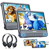 GOnavidio 12' Dual Car DVD Players with HDMI Input, Car TV Screen with Headphones, Mounting Brackets, Support Sync TV/Phone, USB/TF Card, MP4/MKV, Play Same/Different Movies, Dual Speakers, No Battery