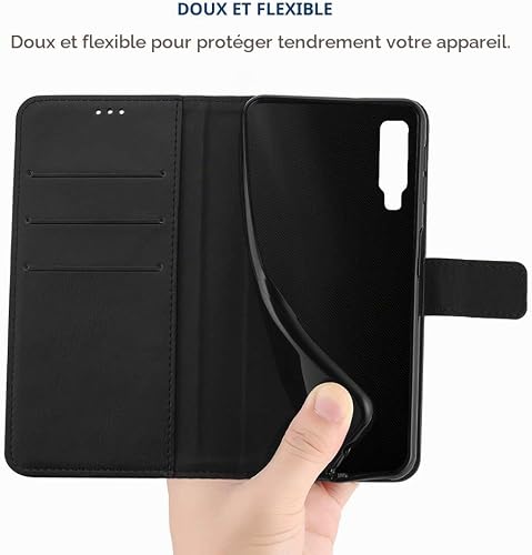 Simpeak Coque Compatible pour Samsung Galaxy A7 2018, Housse en Cuir Premium Flip Case Etui Coque Compatible pour Samsung A7 2018 - Noir - 5
