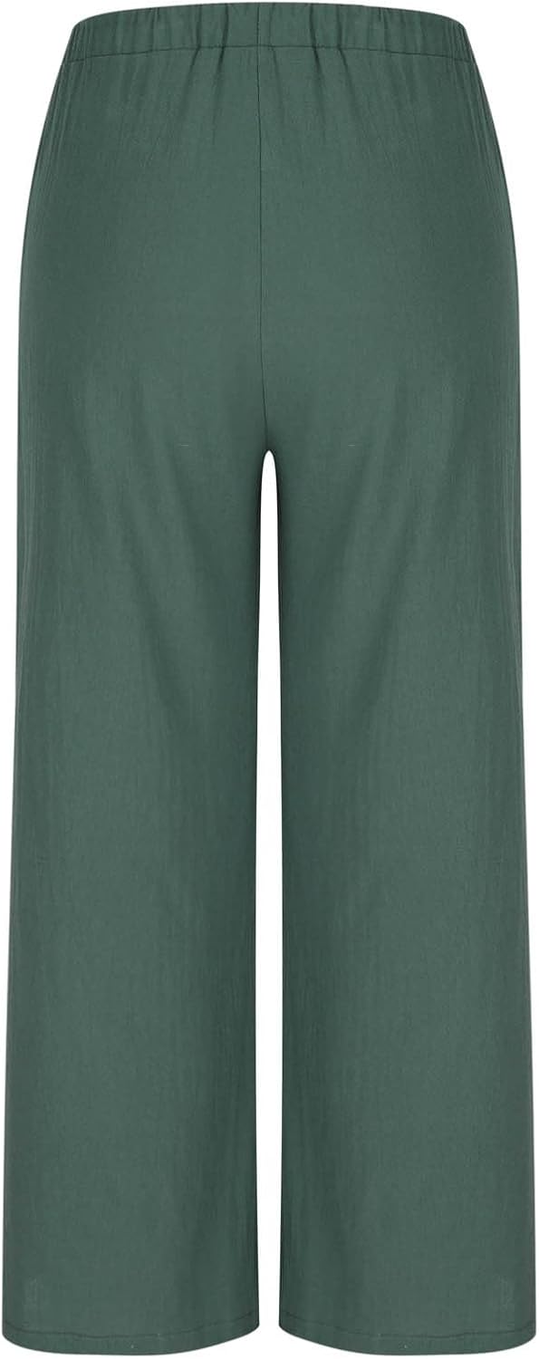 Women's Pants Wide Leg Elastic Waist Palazzo Lightweight Linen Summer Beach Lounge Pants Comfy Cotton Flowy Pants - Image 6