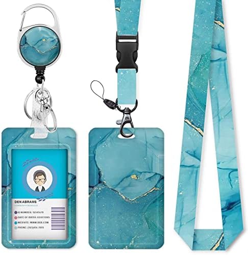 Blue Marble ID Badge Holder with Breakaway Lanyard, Fashionable Lanyards for ID Badges Women, Cute Badge Reel Retractable, ID Card Holder Keychain Name Badge Clip, Nurse Teacher Gifts