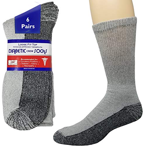 6 Pairs Diabetic Crew Socks Reinforced Heel and Toe Non-Binding Cushion Socks for Men and Women Grey/Black Sole 13-15 Debra Weitzner