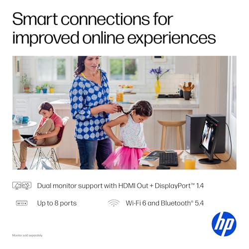 Image of HP OmniDesk Desktop PC, Intel Core i7-14700, 16 GB RAM, 1 TB SSD, Intel UHD Graphics 770, Windows 11 Home, Microsoft Copilot, Meteor Silver, M02-0110 (2025)