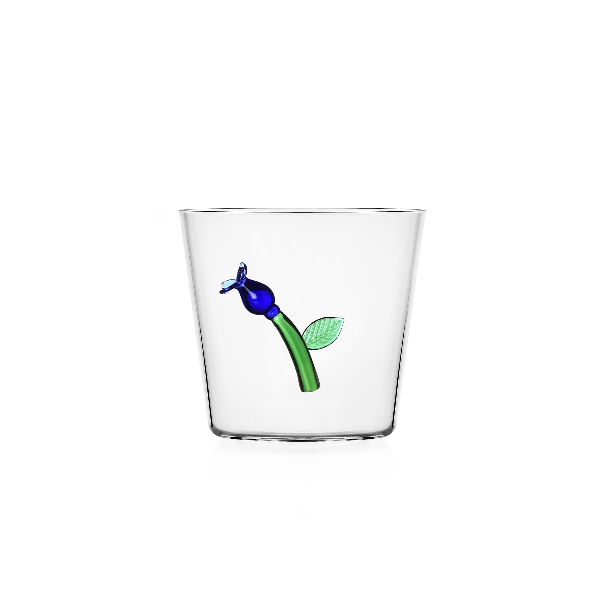 Ichendorf Milano Botanica Collection Blue Flower Tumbler, 35 cl, Borosilicate Glass, Handmade