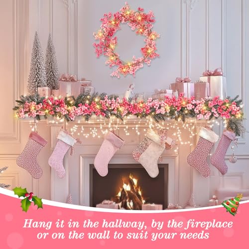 Syhood 2 Pcs Christmas Garland with Lights 12 ft Artificial, Pink by Syhood - Used condition - Image 5