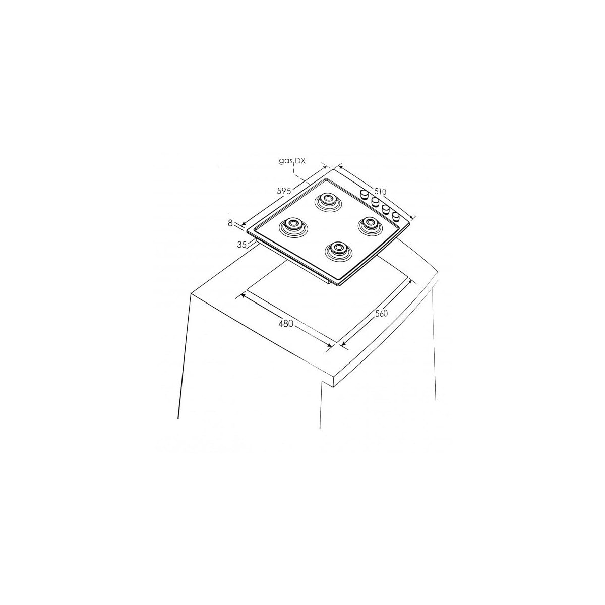 ZEROWATT Piano Cottura ZHW6LCX/1 4 Fuochi a Gas con Controlli Laterali Lunghezza 60 Cm Colore Inox