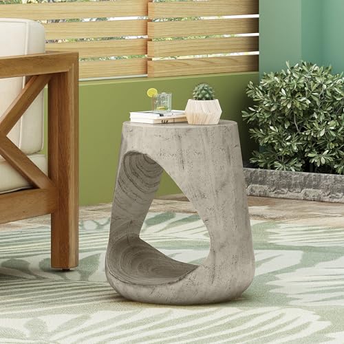 Merax MGO Hollow Side Table with Wood Grain Texture, 16.75" Accent End Table, Indoor Outdoor Side Table for Living Room, Bedroom & Patio, No Assembly Required (Grey) by Merax - Used condition - Image 5